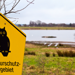 Schild Naturschutzgebiet in Landschaft;